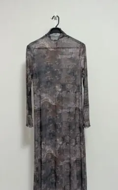 シースルー長袖ロングワンピース グレー系