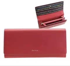 新品箱付き【ポールスミス】フローラルストライプインサイド被せフラップ長財布ピンクのサムネイル