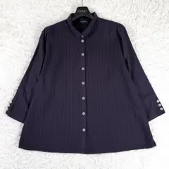 ヤッコマリカルド 総ピンタック スタンドカラー 長袖シャツ ネイビー
