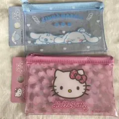 新品 シナモロール＆ハローキティ クリアラメミニポーチ2点セット