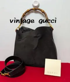 美品 極希少！Gucci バンブー レザーハンドバッグ ショルダーバッグスエードのサムネイル