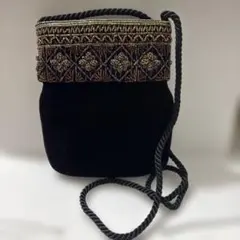 ビーズ刺繍 黒ベルベット パーティーバッグ