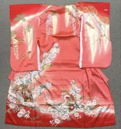 女児七才着物，長襦袢　新品未使用品 七五三 7歳 長襦袢 正絹 単品 反物 未仕立て 赤 鹿の子柄 匹田