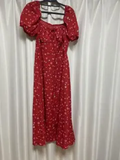 花柄パフスリーブロングワンピース