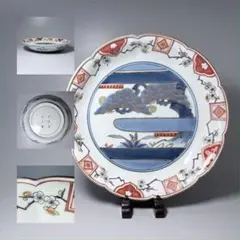 幕末期　古伊万里　色絵輪花形小皿　五枚　机　簾　赤絵金蘭手　古器を愉しむ　古美術 幕末期 古伊万里 色絵輪花形小皿 五枚 机 簾 赤絵金蘭手 古器を愉しむ