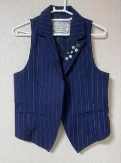 ストライプベスト ベスト ノースリーブジャケット ネイビー レディース