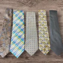 ネクタイB　ブルー系５本セット　チェック　ストライプ　幾何学模様　派手柄　お得