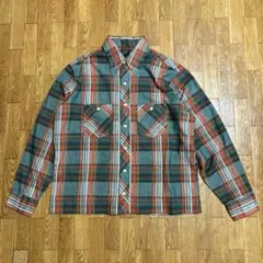 70s JCPenney 襟芯 ボックスシャツ チェック 緑 L 古着