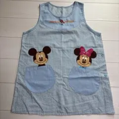 ミッキー ミニー エプロン 水色 チェック