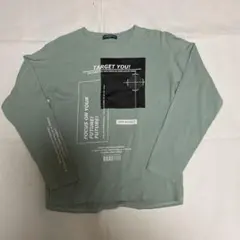 グリーン 長袖カットソー グラフィックプリント