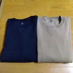 【中古品】ユニクロ　ネイビー・ベージュ トレーナー Mサイズ 2色セット