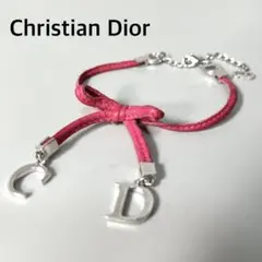 ディオール Dior ブレスレット ロゴ チャーム レザー リボン ピンクのサムネイル