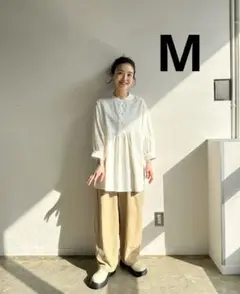 しまむら ぷーさん チャイナボタンブラウス 中白 M