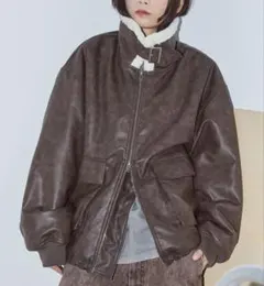 ブラウンレザー ムートンコート