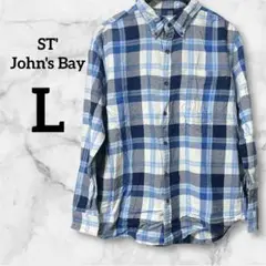 ST'John's Bay 【L】チェック柄 長袖シャツ ブルー ネルシャツ