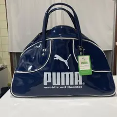 PUMA ネイビー エナメルバッグ　レトロ