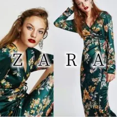 5 ZARA ロングワンピース カシュクール ラップ ガウン ベロア 花柄 総柄