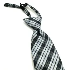 【キッズネクタイ】グレー系 チェック柄 簡単装着 フォーマル 調整可能