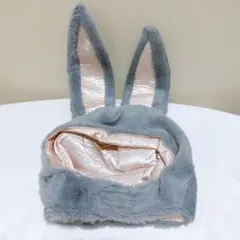 ★かぶりもの ウサギ ウサギ帽子 コスプレふわふわ グレー 右耳折れ目あり