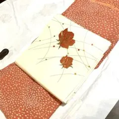 しつけ糸付 未使用 江戸小紋(角通し)＆名古屋帯セット サーモンピンク 裄66