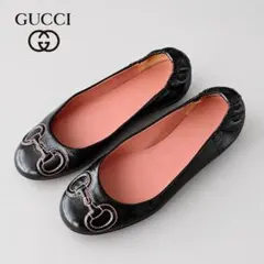 美品✨GUCCI グッチ バレエシューズ ホースビット35 黒×ピンク リペア済のサムネイル