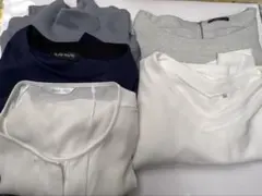 半袖5枚セット レディース トップスセット ホワイト グレー ネイビ-