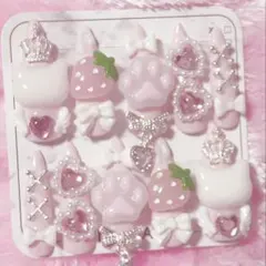 No.20 ハンドメイド ネイルチップ 現品 ピンク 白 地雷 量産型