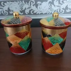 九谷焼 　栄峰　金彩　蓋つき　湯呑み　ペアフリーカップ　夫婦湯呑み