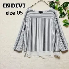 INDIVI ストライプ 七分袖 裾シフォンブラウス　size:05