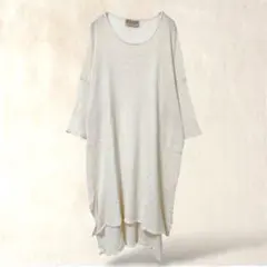 マライカ　七分袖ワンピース　M　ベージュ系　ドロップショルダー　綿　ゆったりのサムネイル