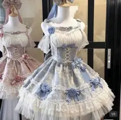 SHEIN ロリータ ワンピース 水色 L フリル ヘッドドレス付 コスプレ