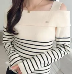 オフショルダーリブニット セーター