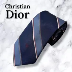 【極美品】ChristianDior ディオール ネクタイ ストライプ ネイビー