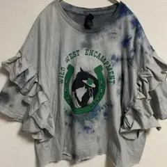 アメリカ古着リメイク ブルーグレー タイダイ柄 2XL 馬 蹄鉄 フロント