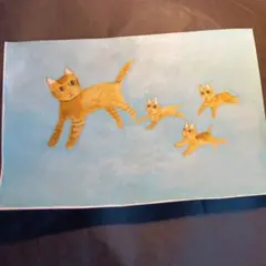 猫の手描きアクリル画イラスト