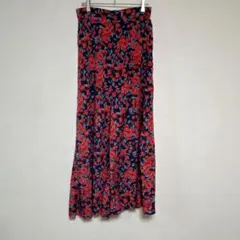 SHEIN 花柄 ワイドパンツ 【M】ガウチョパンツ レッド×ネイビー 総柄