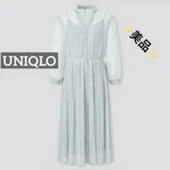 k0574 ✨️美品✨️ UNIQLO シフォンプリーツワンピース ブルー