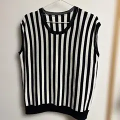 ストライプ ノースリーブセーター XL