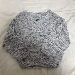 Vネック 肩出し ケーブルニットセーター 白 黒 マーブル