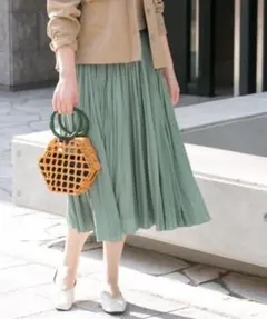 URBAN RESEARCH ROSSO サテン プリーツスカート グリーン