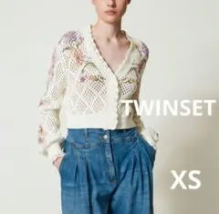 ​【極美品】TWINSET フローラルプリント ニットカーディガン XS 花柄