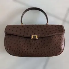 ①本革オーストリッチ茶レザーハンドバッグブラウンビンテージ