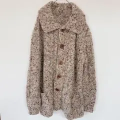 ざっくり編み 襟付き ニットカーディガン ミックスカラー 茶×白 XL相当