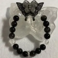 天然石　シルバーオブシディアン　蝶々　クリスタル水晶　パワーストーン内径約17㎝