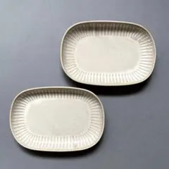 美濃焼　十草　鋳込み小判皿　長角皿　白　2枚のサムネイル