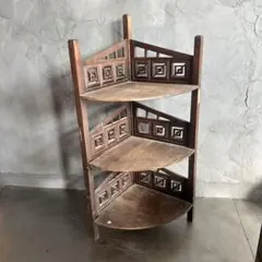 さらにお値下げ❣️ヴィンテージ木製3段ラック 幾何学模様　難あり