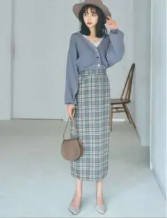 チェック柄ストレートスカート
