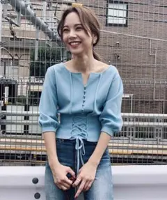 AMERI CORSET LIKE KNIT ライトブルー　水色　アメリのサムネイル