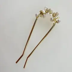 春におすすめ✨かんざし フラワー お花 U字型 結婚式 着物 浴衣 ゴールド