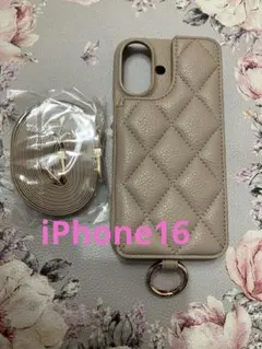 ベージュ キルティング iPhoneケース ストラップ付き